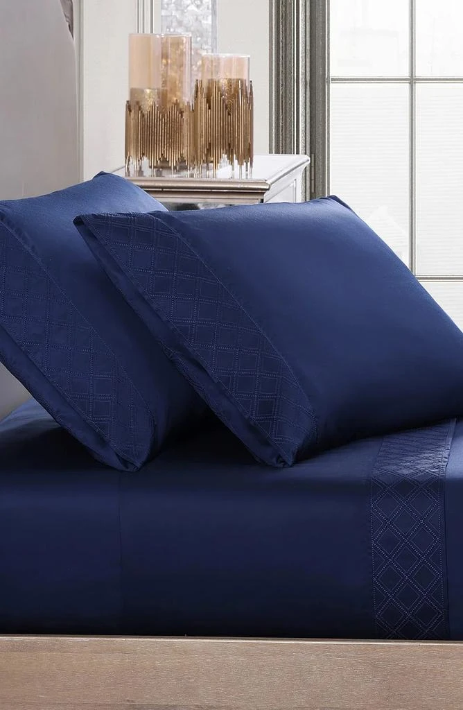 Pure Parima 500 Thread Count 100% Certified Egyptian Cotton Sateen Embroidered 4-Piece Hira Sheet Set 1