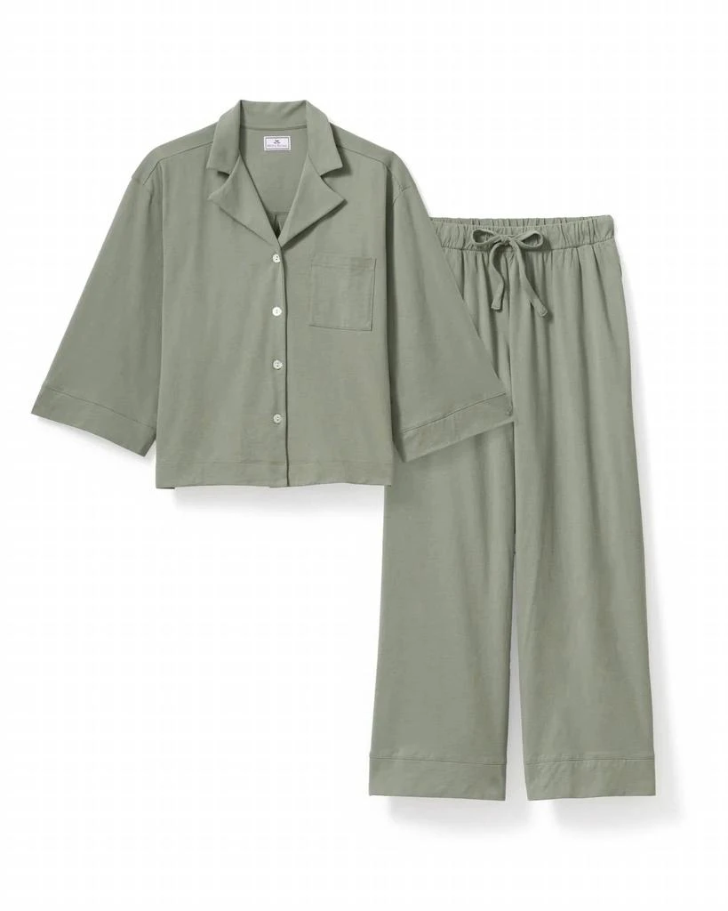 Petite Plume Women
s Olivia Wide Leg Pima Pajamas In Sage Green 2