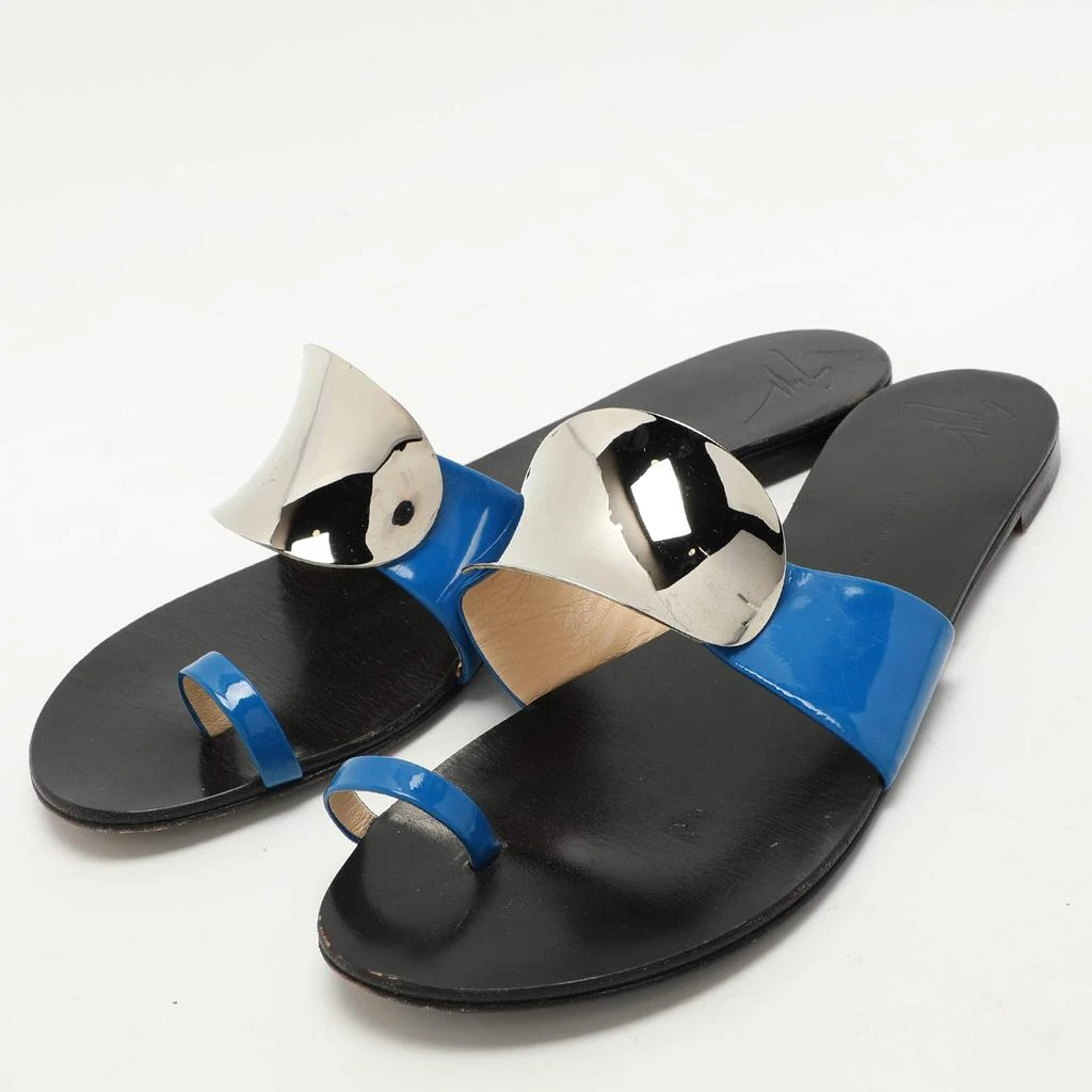 Giuseppe Zanotti Giuseppe Zanotti Blue Patent Leather Toe Ring Flat Sandals Size 41 2