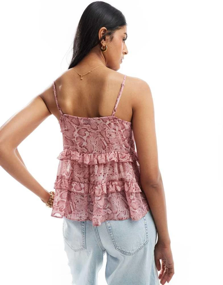 Miss Selfridge Miss Selfridge chiffon micro ruffle cami top in snake print 3