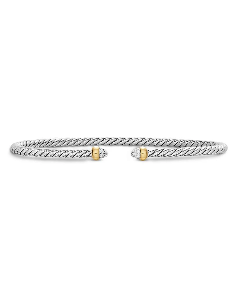 David Yurman Micro Cable Flex® Bracelet in Sterling Silver with 14K Yellow Gold and Diamonds, 2.6mm 1