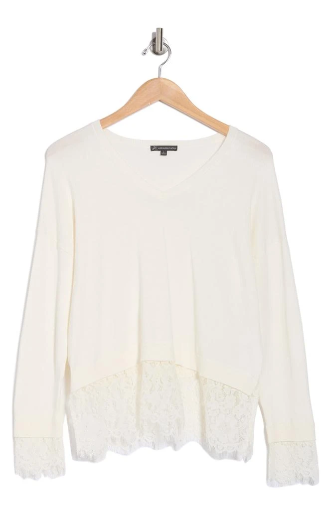 Adrianna Papell V-Neck Lace Trim Sweater 3