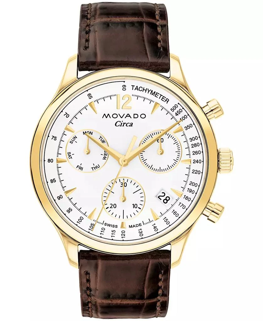 Movado Men's Heritage Circa Swiss Quartz Chronograph Brown Genuine Leather Strap Watch 43mm 1
