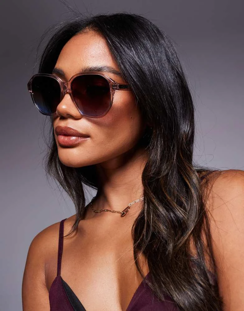 Shop Quay guess again oversized round sunglasses in clear  display picture 1