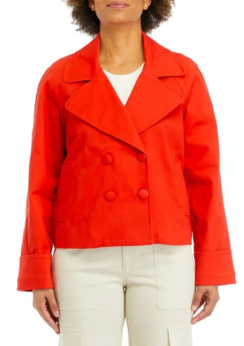 Single Thread Women
s Short Trench Jacket with Back Belt
