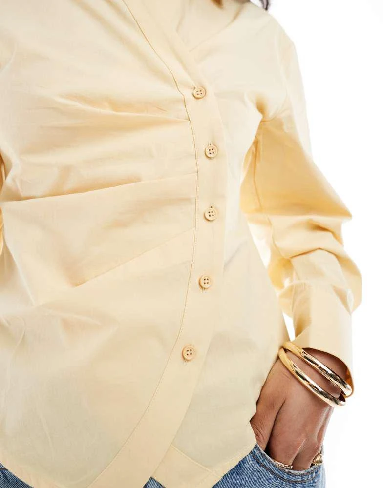 ASOS ASOS DESIGN ruched wrap shirt with cocoon sleeve in buttermilk 4