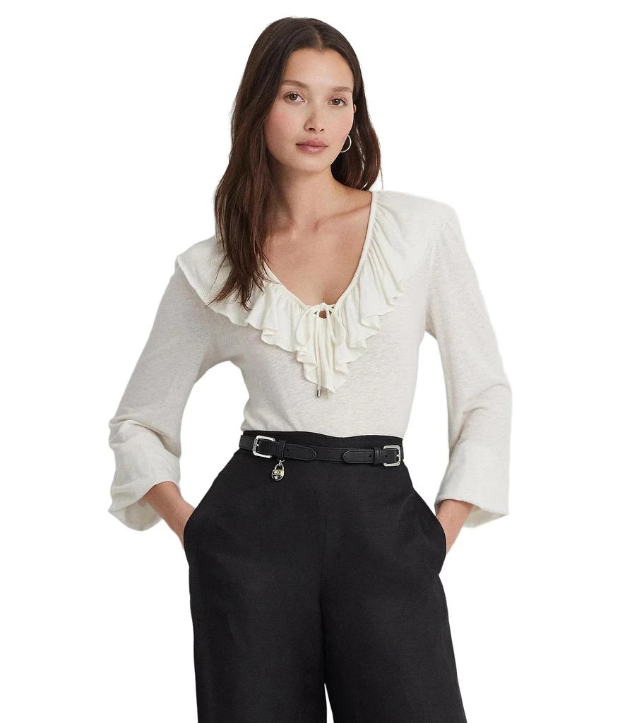 Ralph Lauren Ruffle-Trim Jersey Tie-Neck Top 1