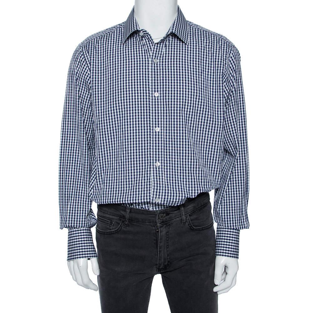 Tom Ford Tom Ford Blue Gingham Check Cotton Shirt XXXL