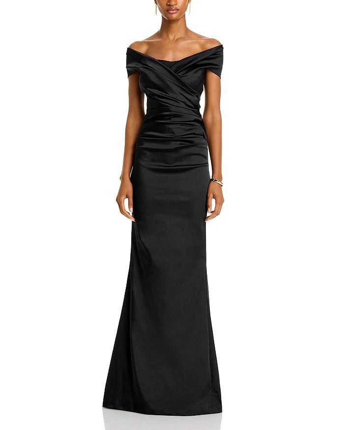 Teri Jon Satin Stretch Off The Shoulder Gown 12