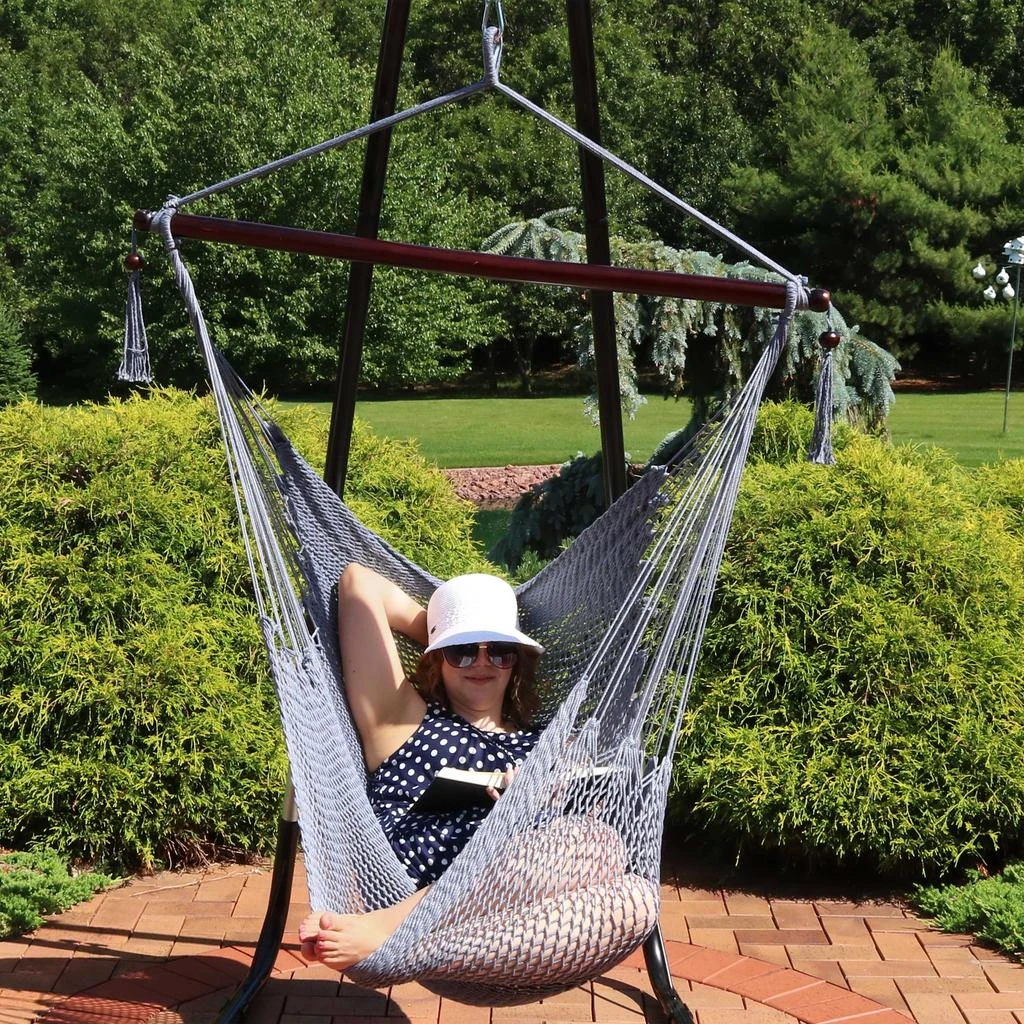 Sunnydaze Modern Boho-Style Soft-Spun Polyester Rope Hanging Caribbean XL Hammock Chair for Yard, Balcony, and Garden 6