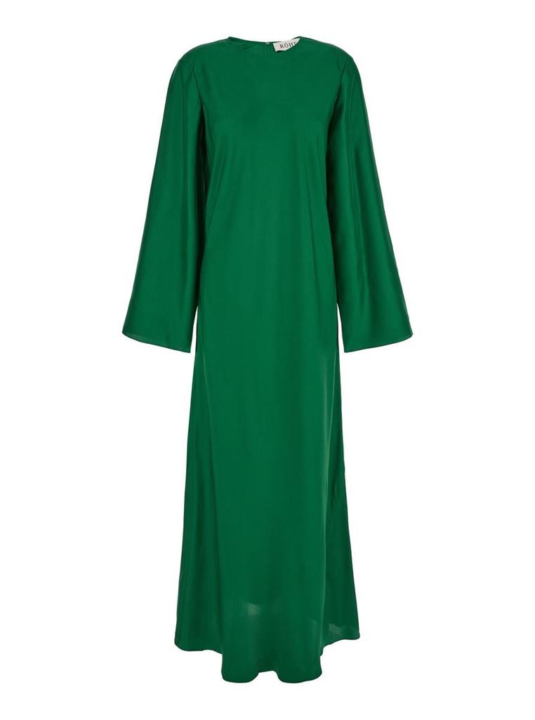 Rohe Green Long Crewneck Dress In Silk Woman