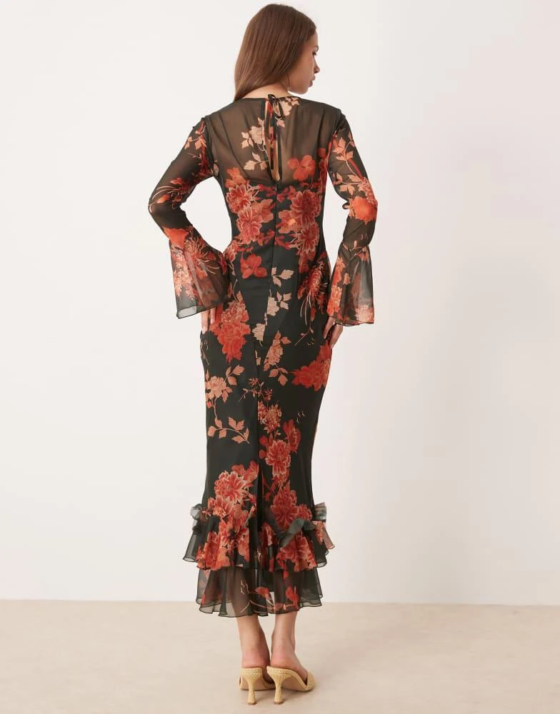 asos black floral dress ASOS Black Floral Print Lace Halter Neck Maxi Dress UK 8