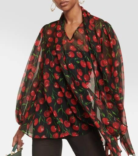 Dolce & Gabbana Cherry tie-neck silk chiffon blouse 6