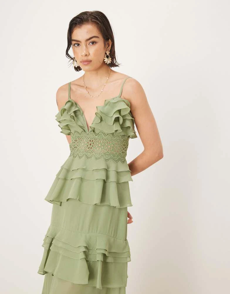 True Decadence True Decadence V neck maxi dresses in sage green 4