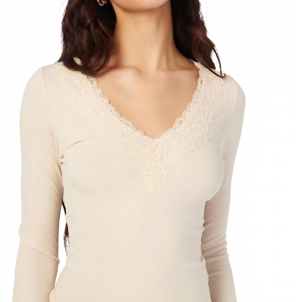 CAMI NYC Soft Ribbed V-Neck Long Sleeve Top In Bone 2
