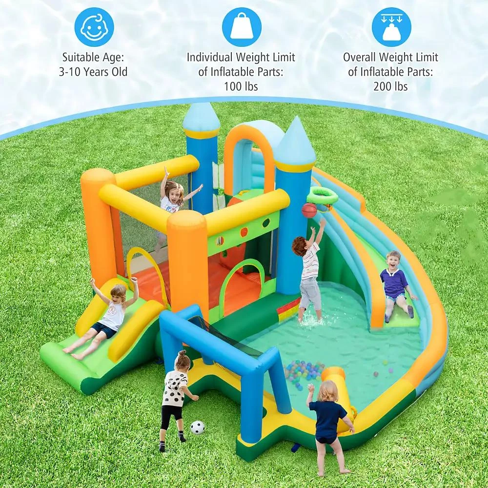Slickblue Inflatable Water Slide with Dual Slides and Splash Pool Bounce House with 735W Blower 5