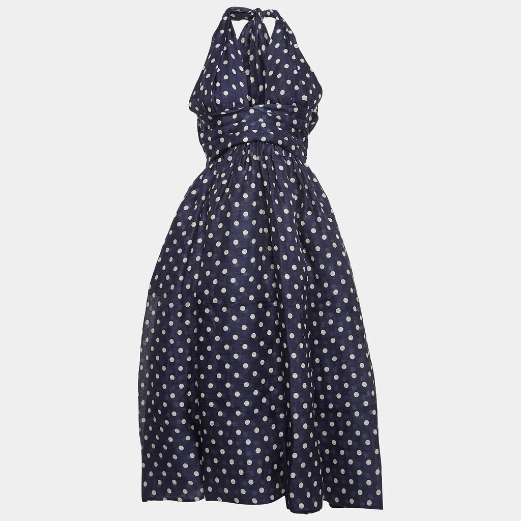 Zimmermann Zimmermann Blue Polka Dots Linen Blend Halter Neck High