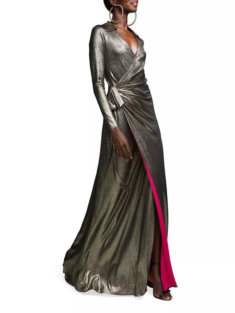 HALSTON Jira Metallic Jersey Wrap Gown 5