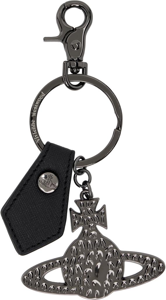 Vivienne Westwood Gunmetal Saffiano Hammered Orb Keyring