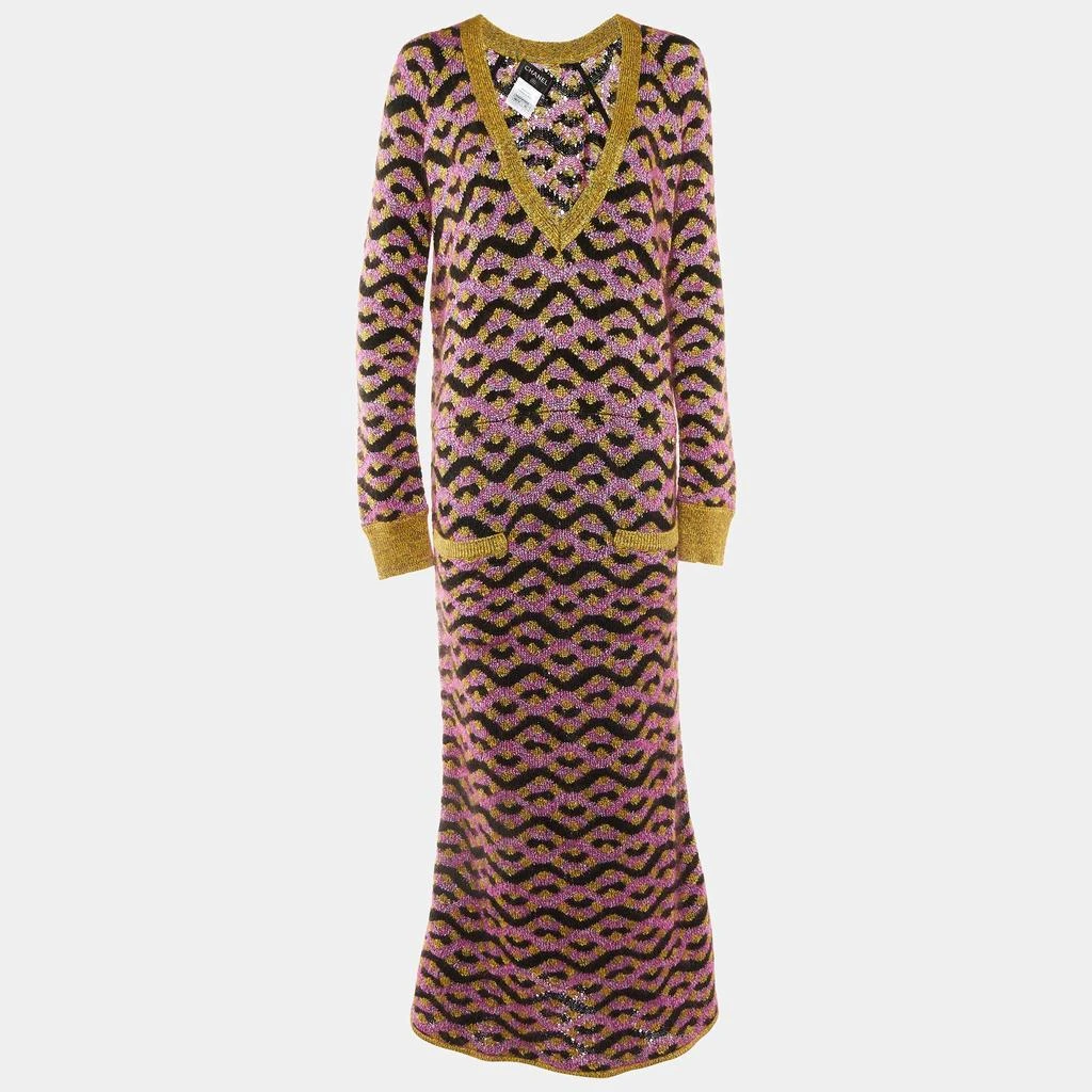 Chanel Chanel Multicolor Zig Zag Silk & Mohair Knit Maxi Dress M 1