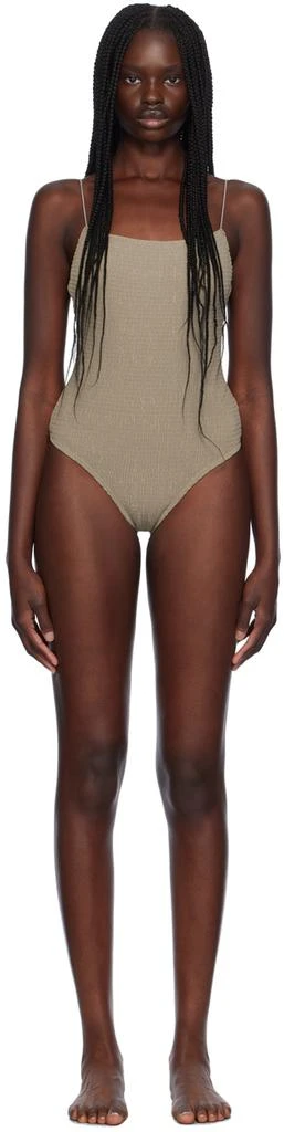 Totême Taupe Smocked One-Piece Swimsuit 1