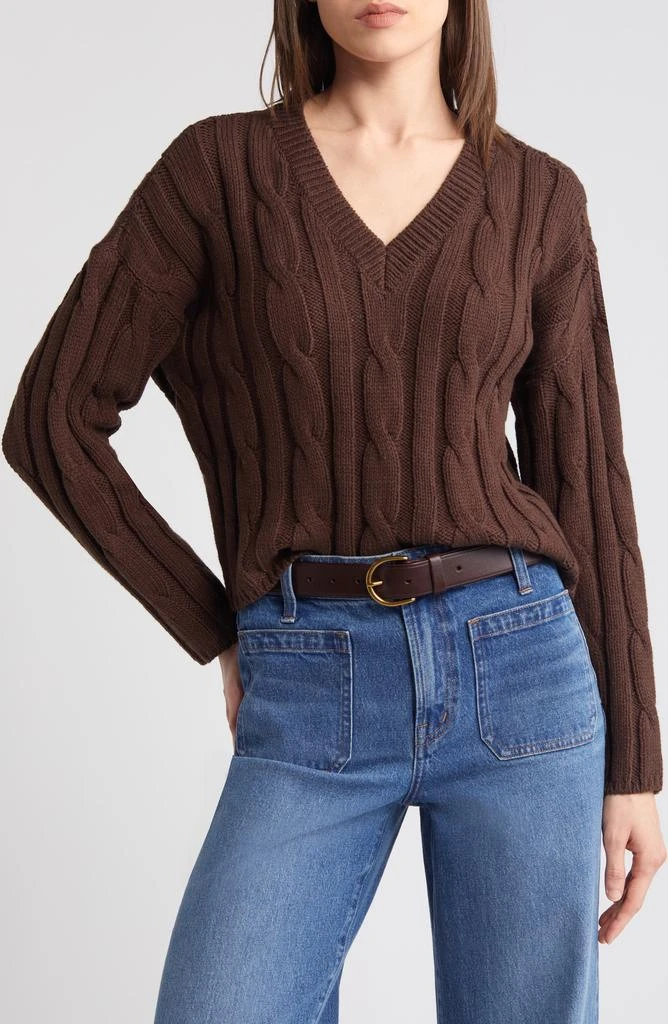 Madewell Cable Knit V-Neck Crop Sweater 1