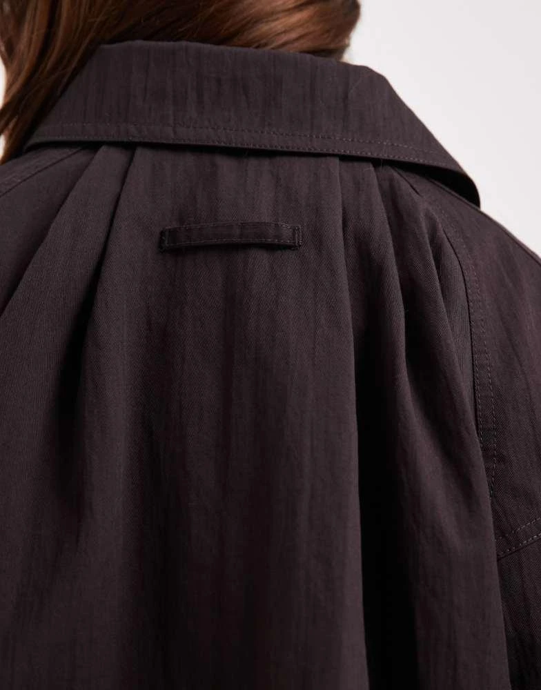 ASOS ASOS DESIGN Petite short trench coat with pleat detail in chocolate 3