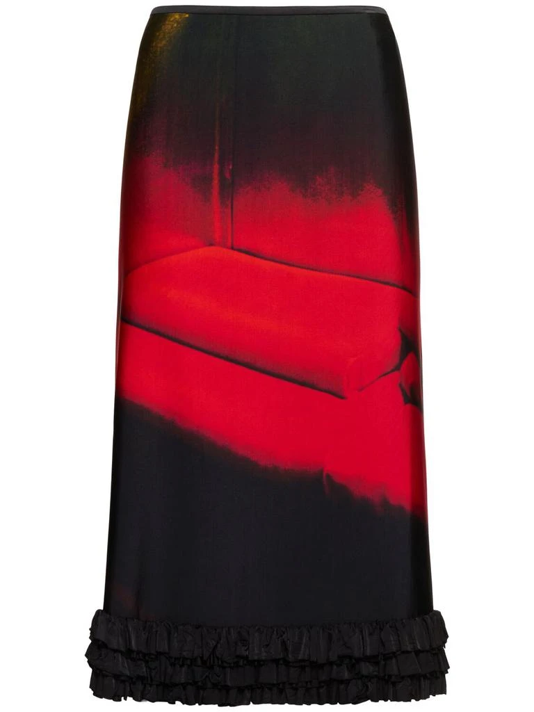 Jil Sander Printed Shiny Viscose Blend Midi Skirt 1