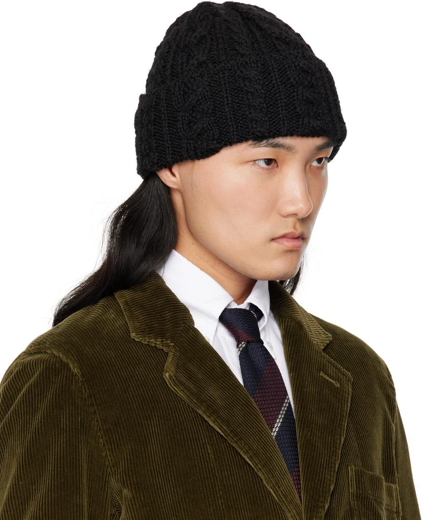Drake's Black Wool Cable Knit Beanie 2