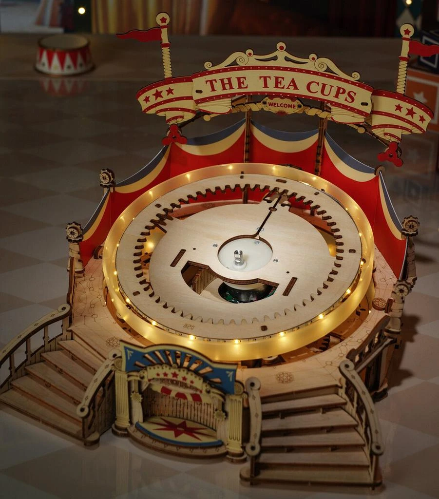 Robotime Musical Tilt-A-Whirl Tea Cup Ride Buildable Toy 4