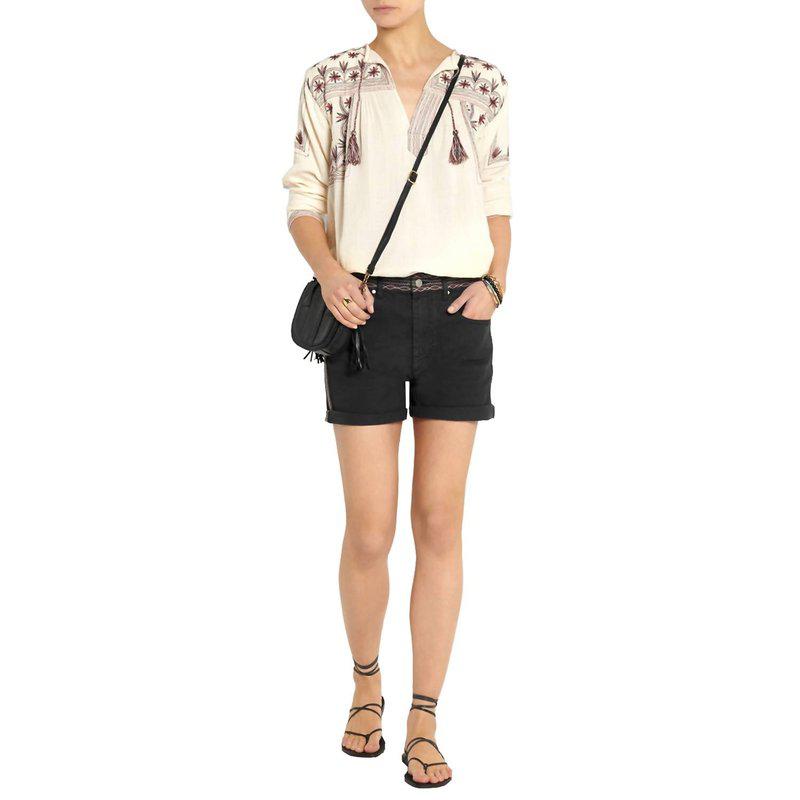 Isabel Marant Women Agmes Faded Cotton Stretch Denim Shorts