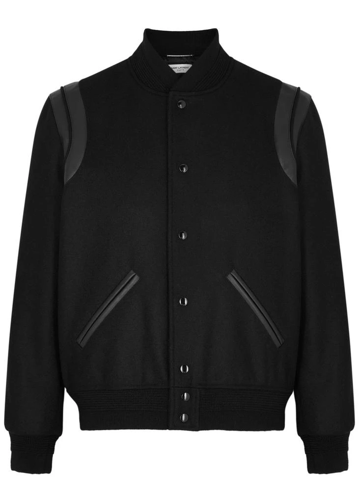 Yves Saint Laurent Leather-trimmed wool bomber jacket 1