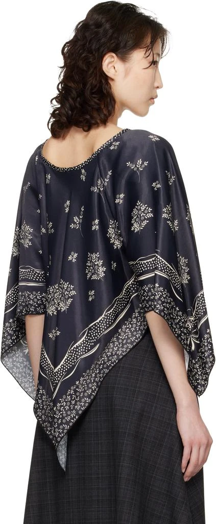 Anna Sui Black Ribbon Handkerchief Satin Print Poncho Blouse 3