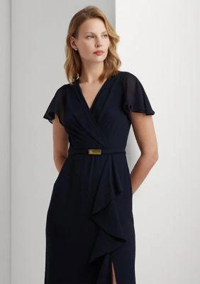 Ralph Lauren Ralph Lauren Belted Georgette Flutter Sleeve Gown 4