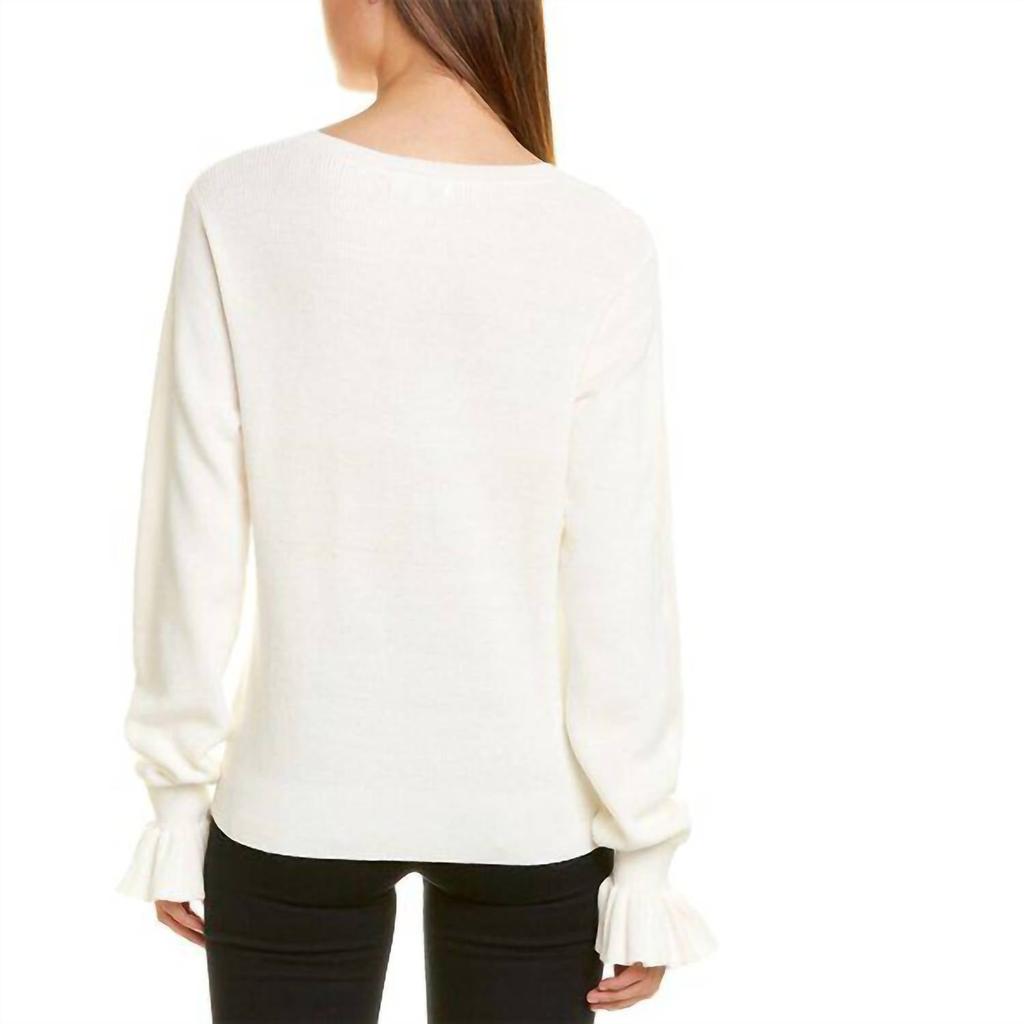 525 America Ruffle Cuff V-Neck Sweater In Ivory