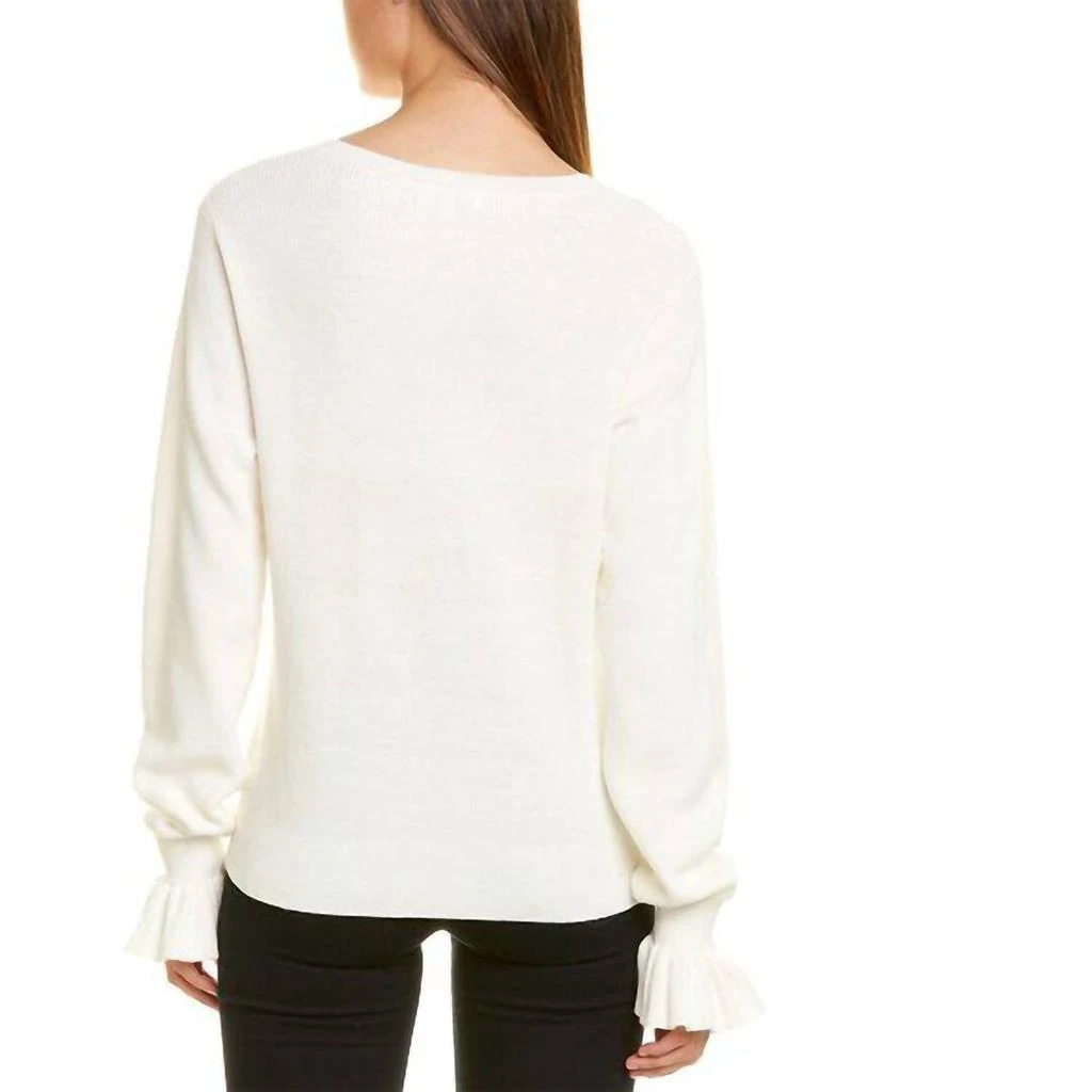 525 America Ruffle Cuff V-Neck Sweater In Ivory 2