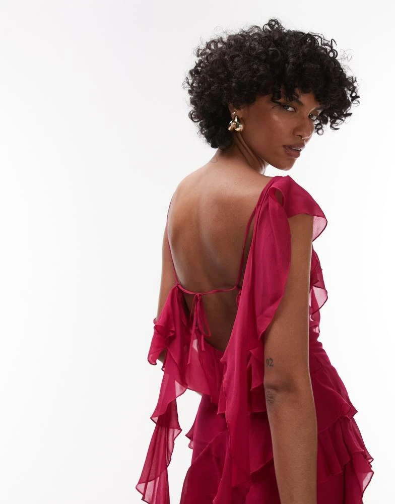 & Other Stories maxi slip dress with tiered ruffle detail and low tie back in pink & Other Stories maxi slip dress with tiered ruffle detail and low tie back in pink