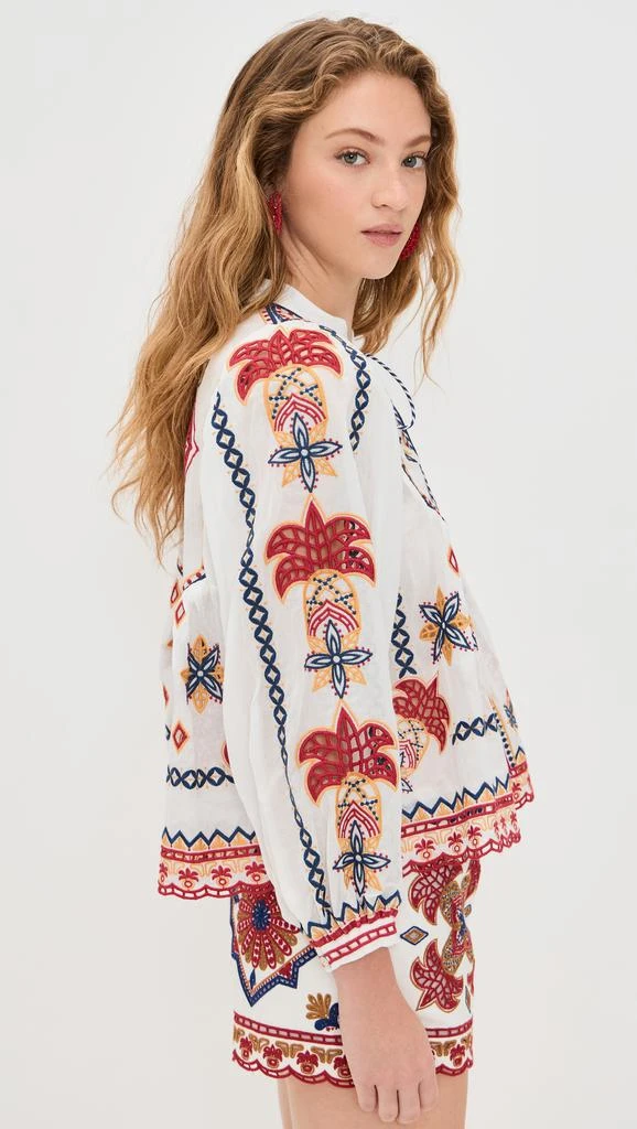 Farm Rio Marys Tiles Off White Embroidered Blouse 3