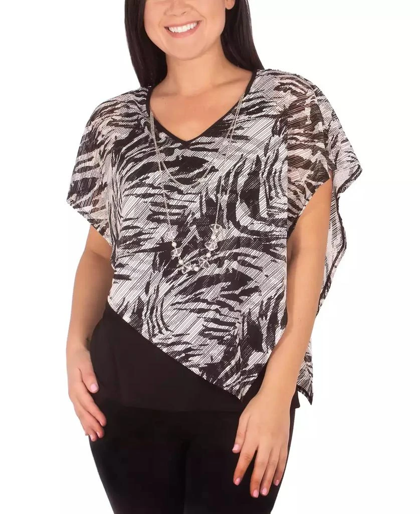NY Collection Petite Asymmetrical Poncho Top with Necklace 1