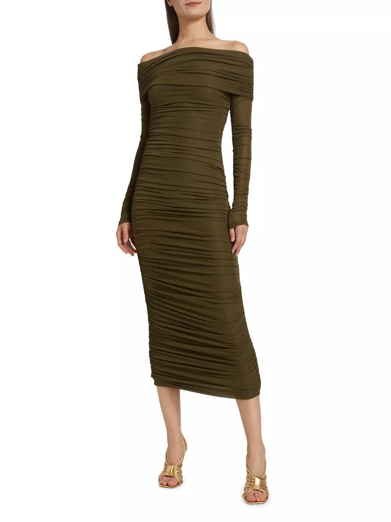 Ronny Kobo Varonica Ruched Off-The-Shoulder Midi-Dress 3