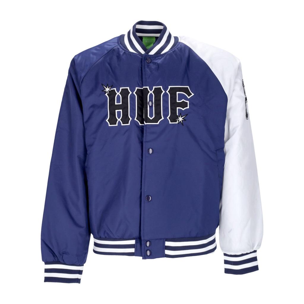 HUF Bomber Jacket Men's Satin Baseball Jacket Navy