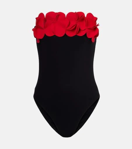 Karla Colletto Floral-appliqué strapless swimsuit 1
