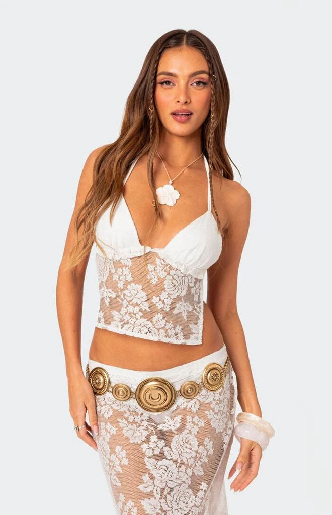 Edikted Bess Open Back Sheer Lace Halter Top 1