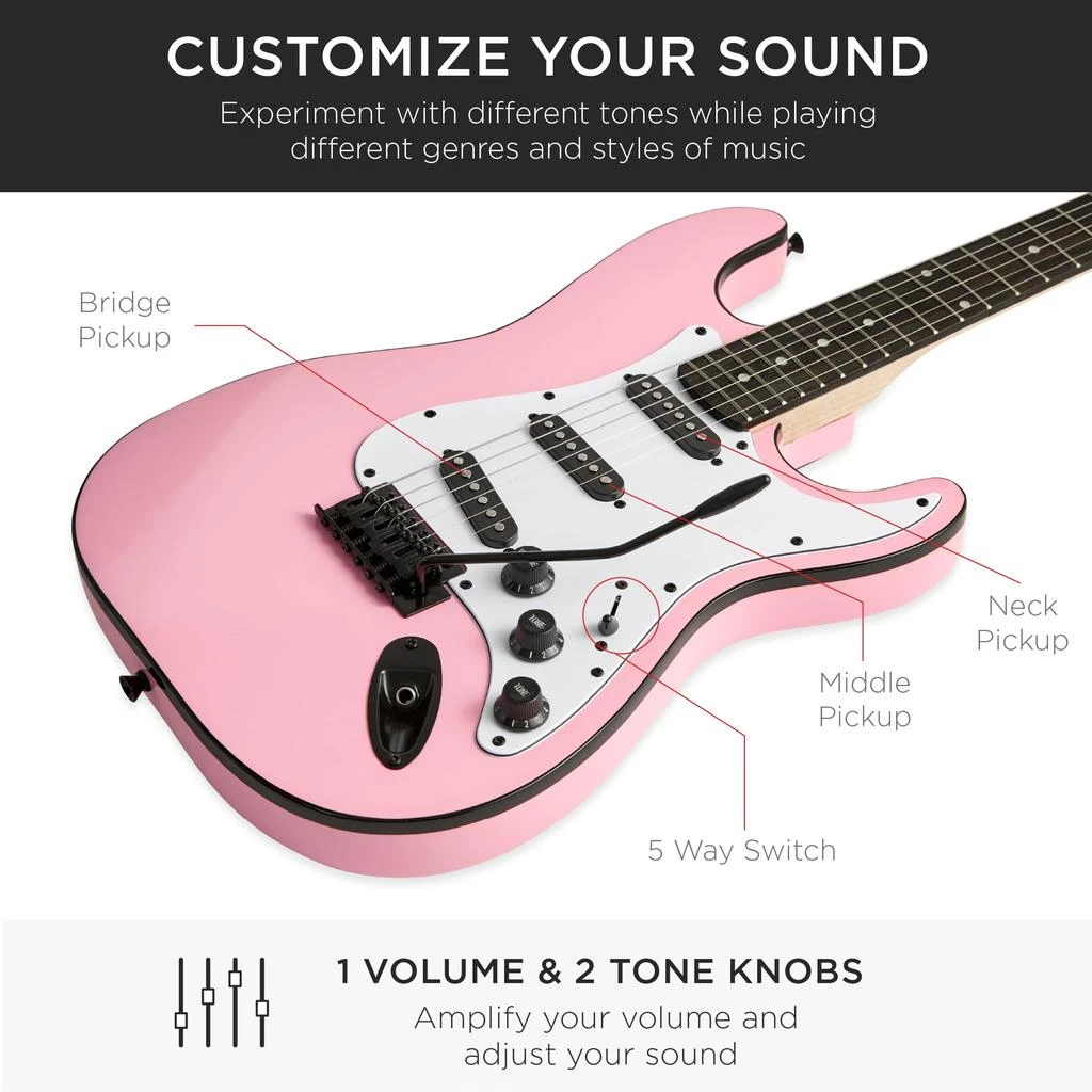 Best Choice Products 39in Full Size Beginner Electric Guitar Kit with Case, Strap, Amp, Whammy Bar 22