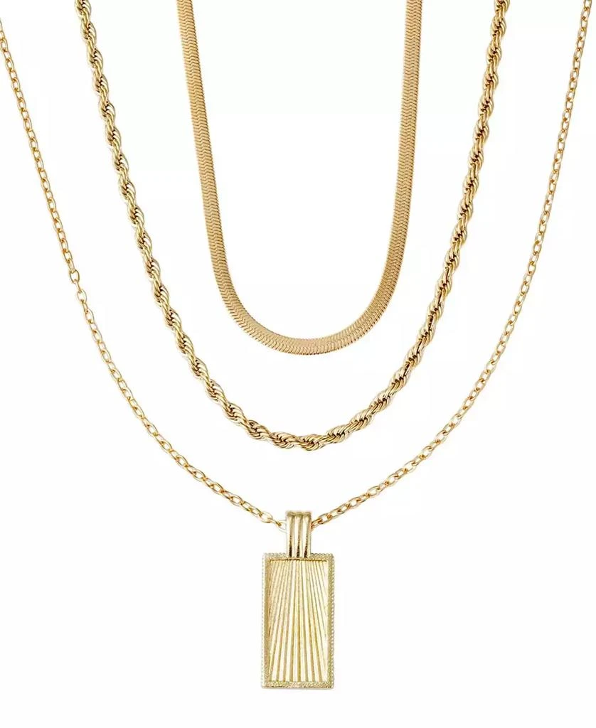 ADORNIA Tarnish Resistant Gold Dog Tag 3-Piece Necklace Set