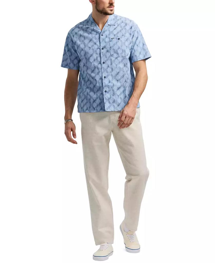 BUFFALO David Bitton Men's Sonix Relaxed Fit Short Sleeve Wave Print Button-Front Camp Shirt
