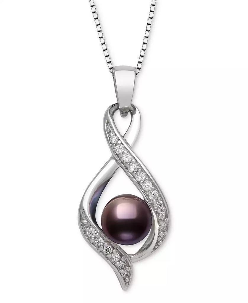 Belle de Mer Dyed Black Peacock Cultured Freshwater Pearl (6-7mm) & Lab Created White Sapphire (1/6 ct. t.w.) Pendant 18" Necklace in Sterling Silver (Also in Blush Pink)
