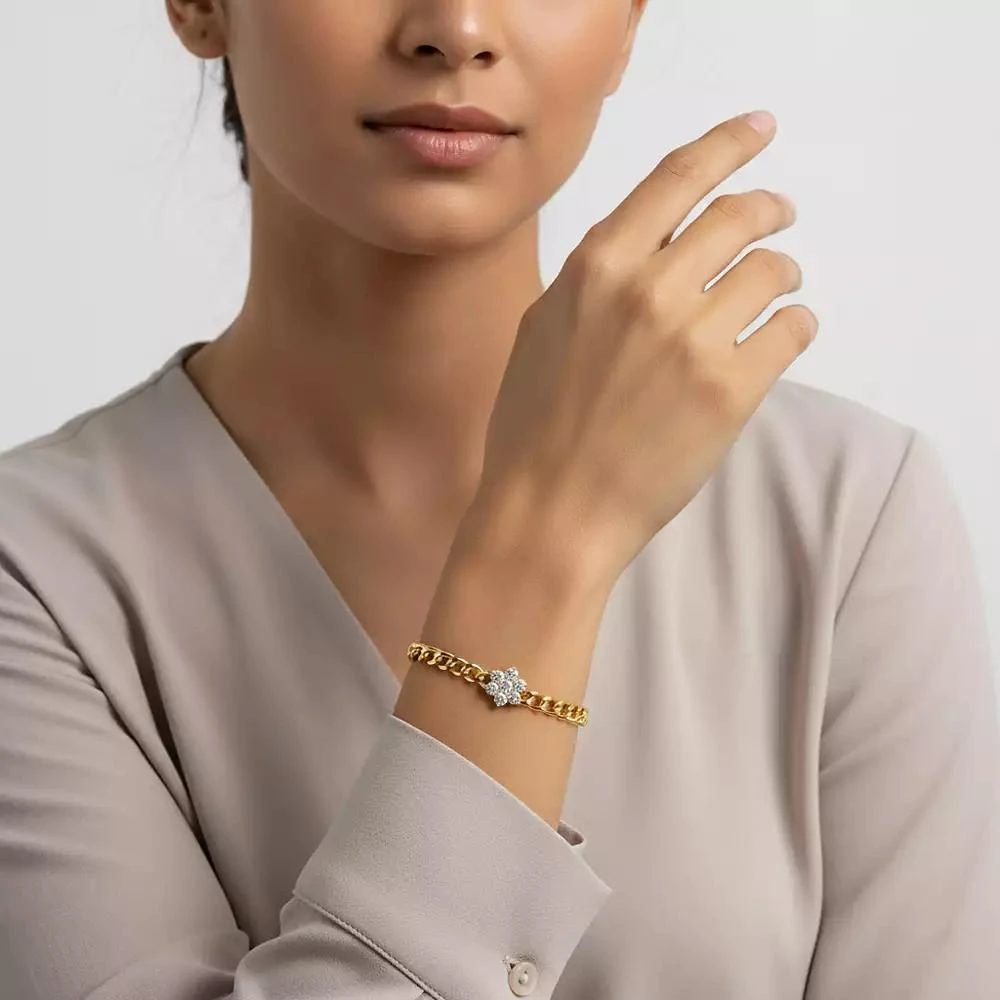 Rachel Glauber Women
s 14K Gold Plated CZ Flower Bloom Cuban Link Bracelet 2