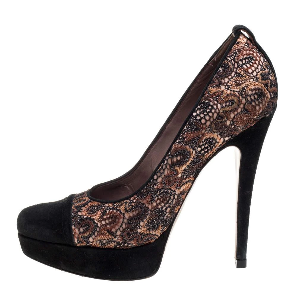 Missoni Missoni Black/Beige Lace and Suede Pointed Toe Platform Pumps Size 39 2