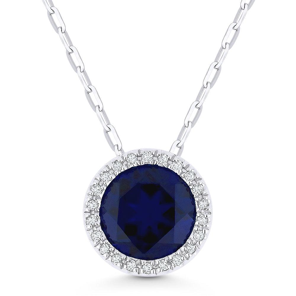 SSELECTS 1.75Ct Sapphire 16"pendant Necklace In 14K White Gold